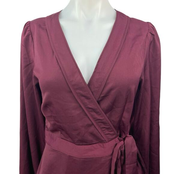 Lulus Red Maroon Long Sleeve V Neck Cocktail A Line Mini Wrap Dress Size S - Picture 3 of 5